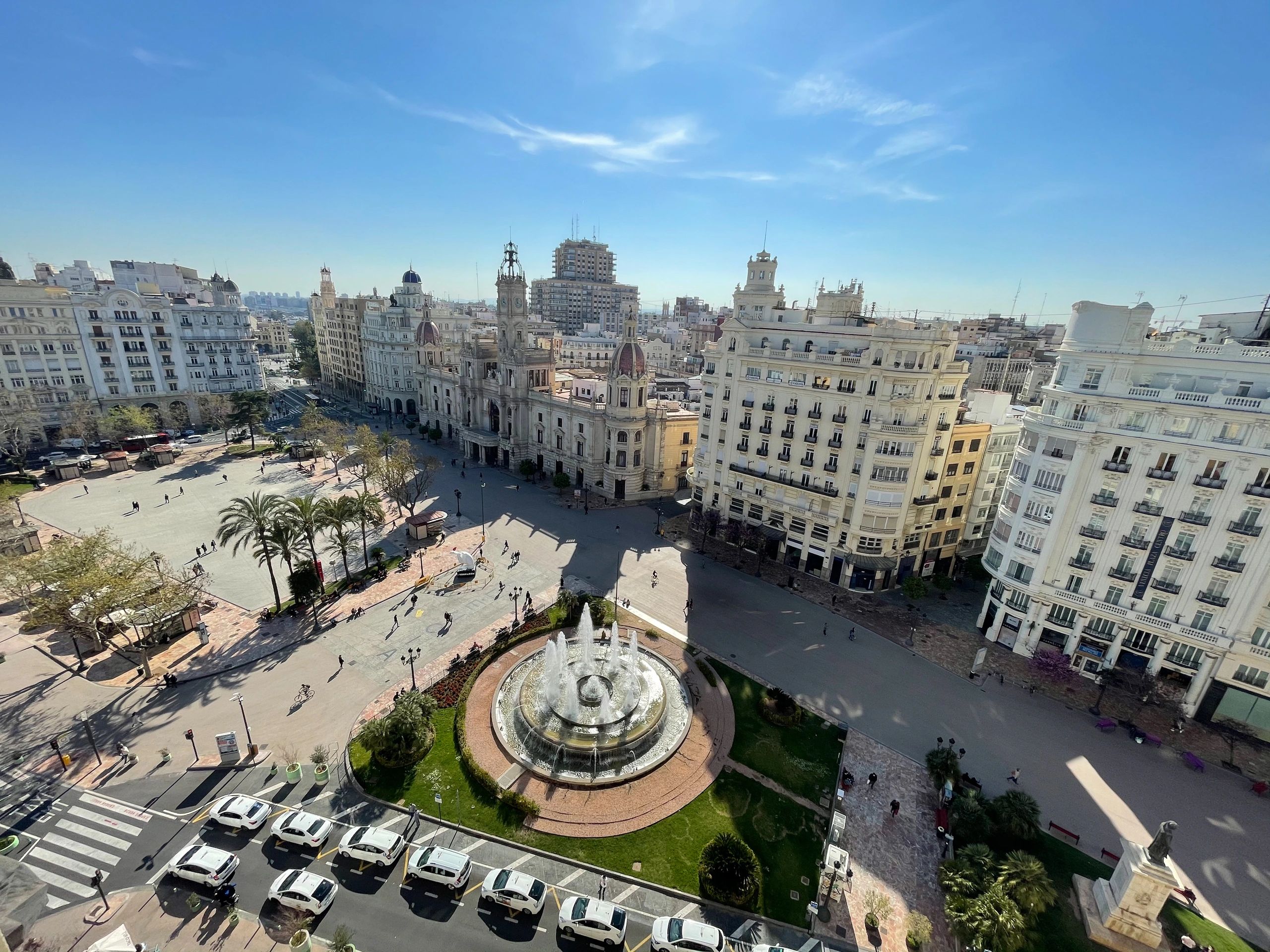 Scenic view of Valencia with Plaza del Ayuntamiento, Spain